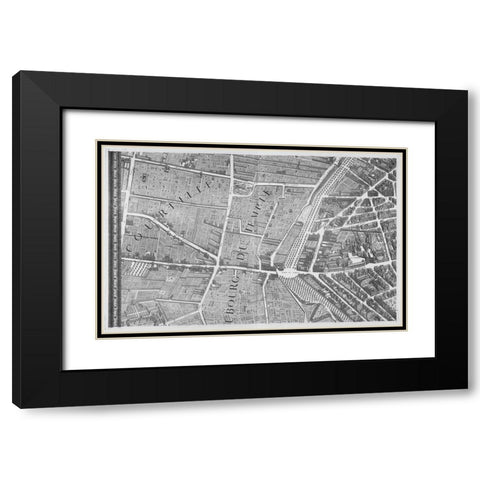 Paris 1739 Sectional map Black Modern Wood Framed Art Print with Double Matting by Turgot, Michel-Etienne