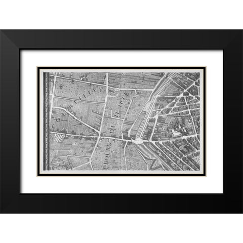 Paris 1739 Sectional map Black Modern Wood Framed Art Print with Double Matting by Turgot, Michel-Etienne