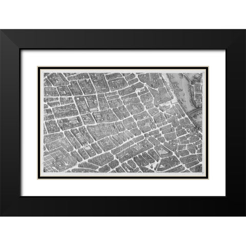 Paris 1739 Sectional map Black Modern Wood Framed Art Print with Double Matting by Turgot, Michel-Etienne