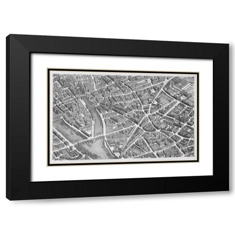 Paris 1739 Sectional map Black Modern Wood Framed Art Print with Double Matting by Turgot, Michel-Etienne