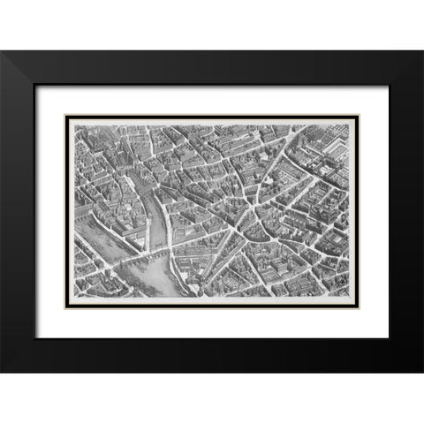 Paris 1739 Sectional map Black Modern Wood Framed Art Print with Double Matting by Turgot, Michel-Etienne