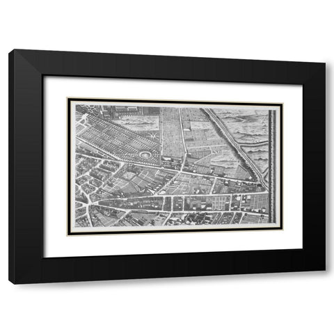 Paris 1739 Sectional map Black Modern Wood Framed Art Print with Double Matting by Turgot, Michel-Etienne