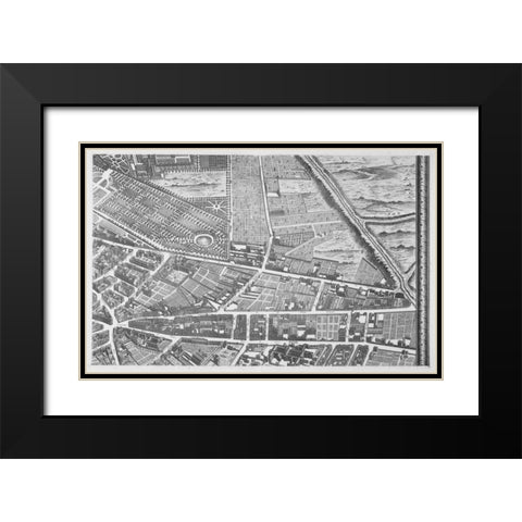 Paris 1739 Sectional map Black Modern Wood Framed Art Print with Double Matting by Turgot, Michel-Etienne