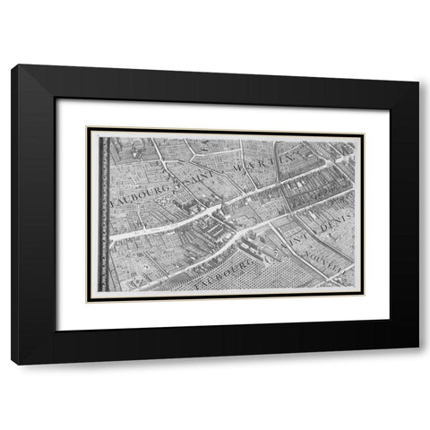 Paris 1739 Sectional map Black Modern Wood Framed Art Print with Double Matting by Turgot, Michel-Etienne