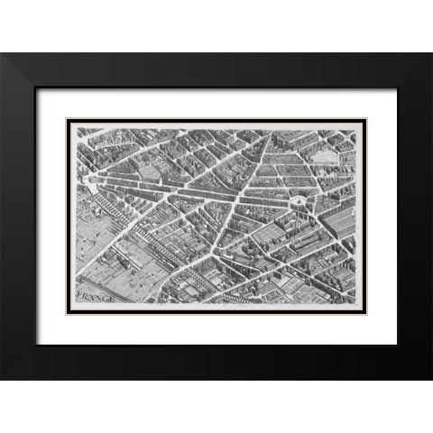Paris 1739 Sectional map Black Modern Wood Framed Art Print with Double Matting by Turgot, Michel-Etienne