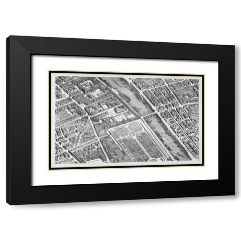Paris 1739 Sectional map Black Modern Wood Framed Art Print with Double Matting by Turgot, Michel-Etienne