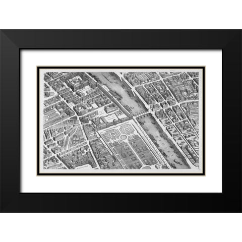 Paris 1739 Sectional map Black Modern Wood Framed Art Print with Double Matting by Turgot, Michel-Etienne