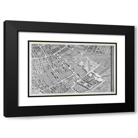 Paris 1739 Sectional map Black Modern Wood Framed Art Print with Double Matting by Turgot, Michel-Etienne