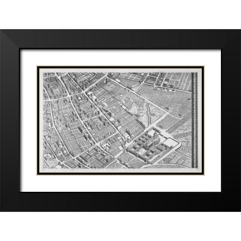 Paris 1739 Sectional map Black Modern Wood Framed Art Print with Double Matting by Turgot, Michel-Etienne