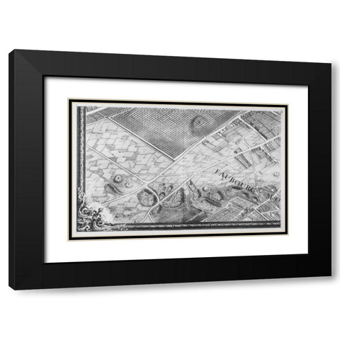 Paris 1739 Sectional map Black Modern Wood Framed Art Print with Double Matting by Turgot, Michel-Etienne