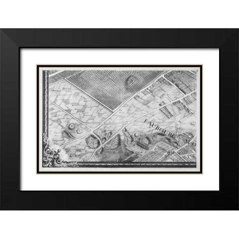 Paris 1739 Sectional map Black Modern Wood Framed Art Print with Double Matting by Turgot, Michel-Etienne