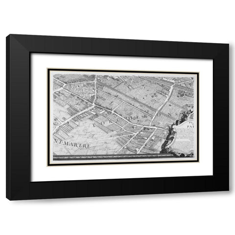 Paris 1739 Sectional map Black Modern Wood Framed Art Print with Double Matting by Turgot, Michel-Etienne