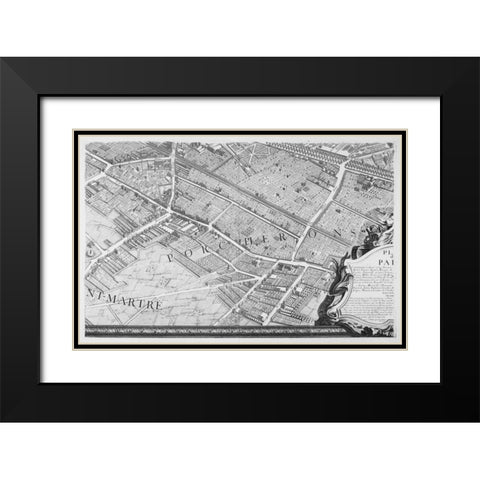 Paris 1739 Sectional map Black Modern Wood Framed Art Print with Double Matting by Turgot, Michel-Etienne