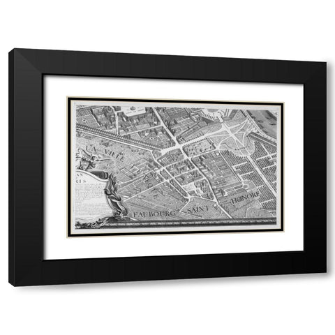 Paris 1739 Sectional map Black Modern Wood Framed Art Print with Double Matting by Turgot, Michel-Etienne