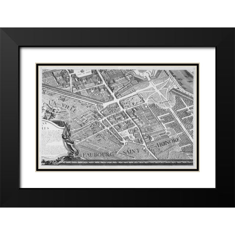 Paris 1739 Sectional map Black Modern Wood Framed Art Print with Double Matting by Turgot, Michel-Etienne