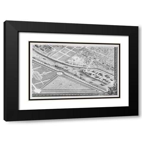 Paris 1739 Sectional map Black Modern Wood Framed Art Print with Double Matting by Turgot, Michel-Etienne