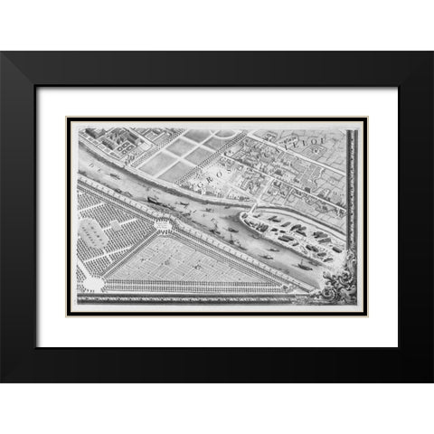 Paris 1739 Sectional map Black Modern Wood Framed Art Print with Double Matting by Turgot, Michel-Etienne