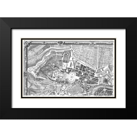 Rome Sectional Map Black Modern Wood Framed Art Print with Double Matting by Nolli, Giovanni Battista