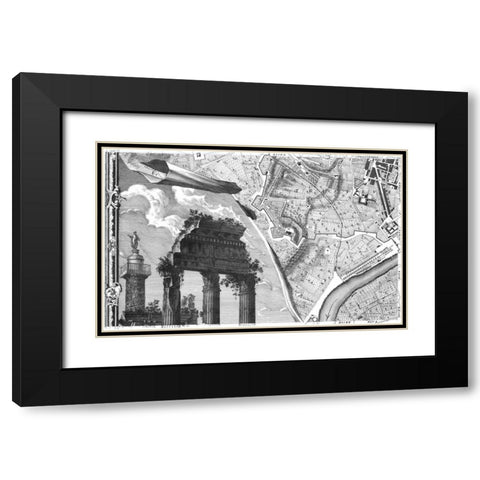 Rome Sectional Map Black Modern Wood Framed Art Print with Double Matting by Nolli, Giovanni Battista