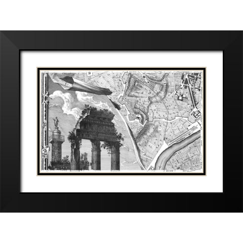 Rome Sectional Map Black Modern Wood Framed Art Print with Double Matting by Nolli, Giovanni Battista