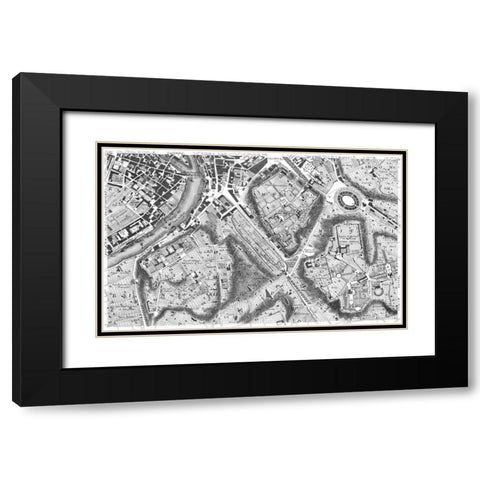 Rome Sectional Map Black Modern Wood Framed Art Print with Double Matting by Nolli, Giovanni Battista