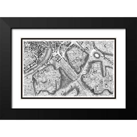 Rome Sectional Map Black Modern Wood Framed Art Print with Double Matting by Nolli, Giovanni Battista