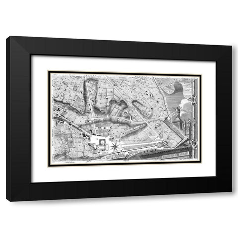 Rome Sectional Map Black Modern Wood Framed Art Print with Double Matting by Nolli, Giovanni Battista