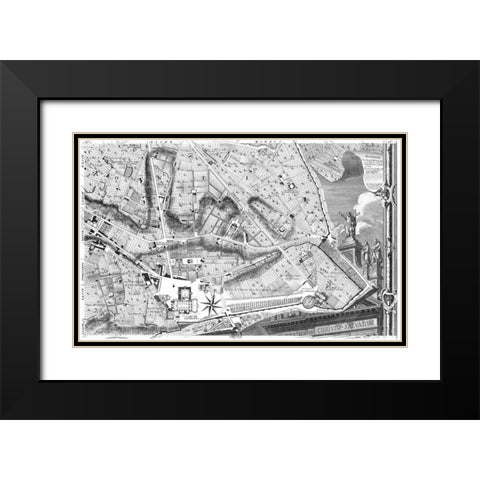 Rome Sectional Map Black Modern Wood Framed Art Print with Double Matting by Nolli, Giovanni Battista