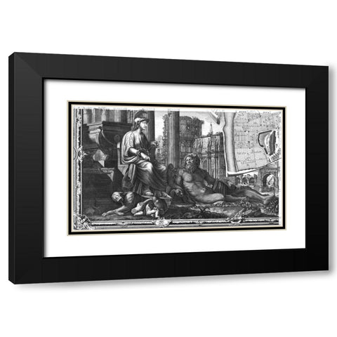 Rome Sectional Map Black Modern Wood Framed Art Print with Double Matting by Nolli, Giovanni Battista