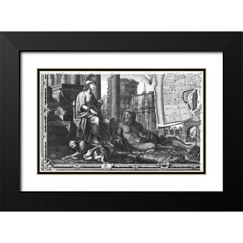 Rome Sectional Map Black Modern Wood Framed Art Print with Double Matting by Nolli, Giovanni Battista