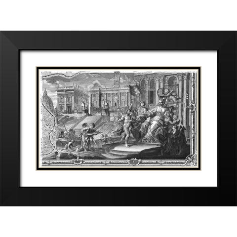 Rome Sectional Map Black Modern Wood Framed Art Print with Double Matting by Nolli, Giovanni Battista