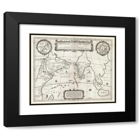Map of Indian Ocean, 1658 Black Modern Wood Framed Art Print with Double Matting by Jansson, Jan