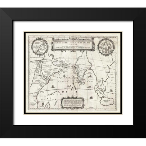 Map of Indian Ocean, 1658 Black Modern Wood Framed Art Print with Double Matting by Jansson, Jan