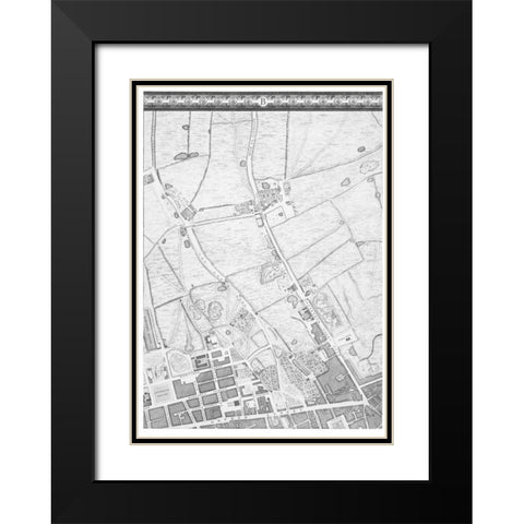 Roque Sectional map of London 1748 Black Modern Wood Framed Art Print with Double Matting by Roque, John