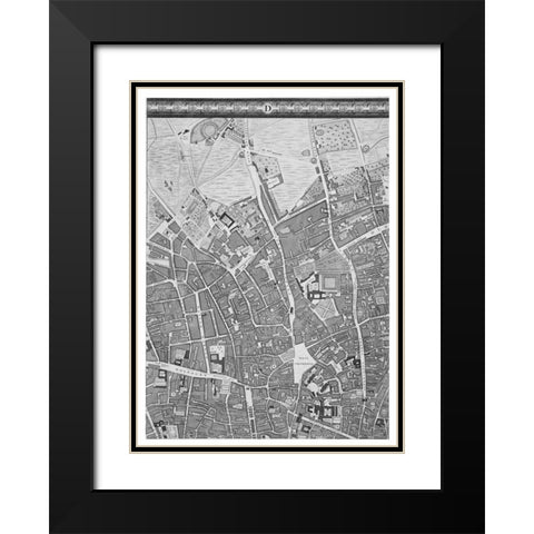 Roque Sectional map of London 1748 Black Modern Wood Framed Art Print with Double Matting by Roque, John