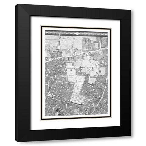 Roque Sectional map of London 1748 Black Modern Wood Framed Art Print with Double Matting by Roque, John
