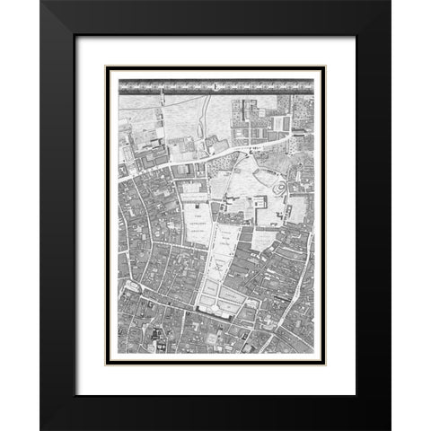 Roque Sectional map of London 1748 Black Modern Wood Framed Art Print with Double Matting by Roque, John