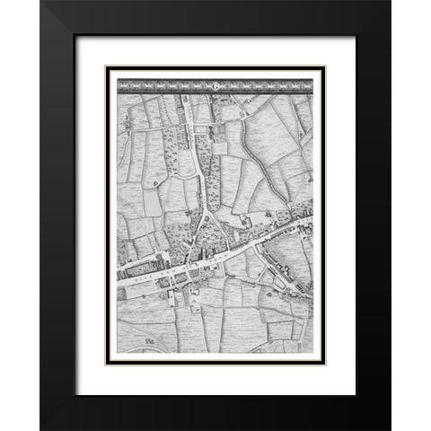 Roque Sectional map of London 1748 Black Modern Wood Framed Art Print with Double Matting by Roque, John