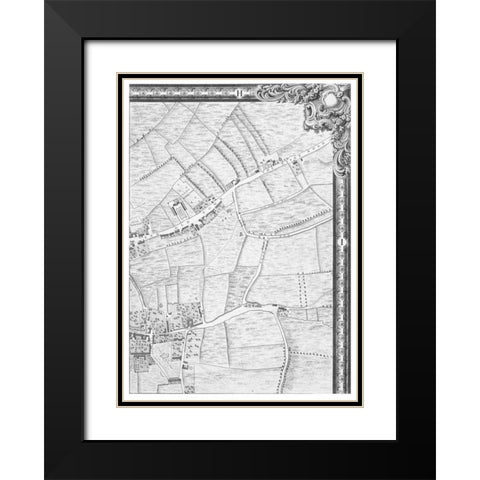 Roque Sectional map of London 1748 Black Modern Wood Framed Art Print with Double Matting by Roque, John