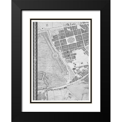 Roque Sectional map of London 1748 Black Modern Wood Framed Art Print with Double Matting by Roque, John