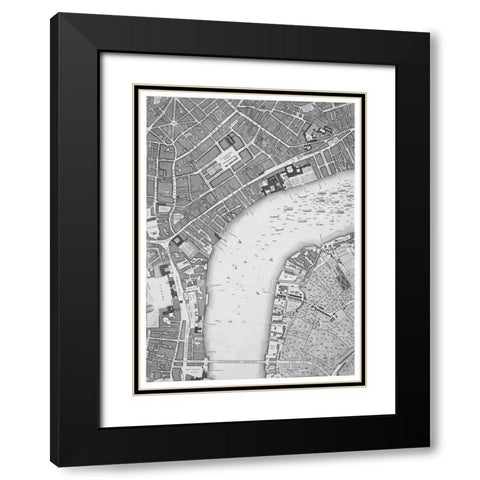 Roque Sectional map of London 1748 Black Modern Wood Framed Art Print with Double Matting by Roque, John