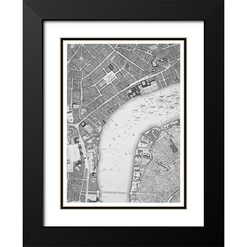 Roque Sectional map of London 1748 Black Modern Wood Framed Art Print with Double Matting by Roque, John