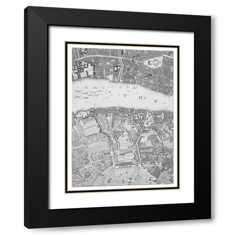 Roque Sectional map of London 1748 Black Modern Wood Framed Art Print with Double Matting by Roque, John