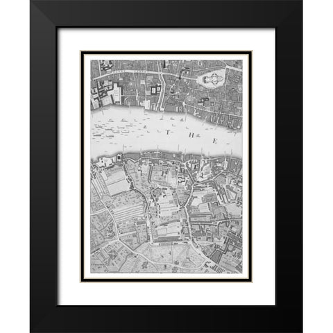 Roque Sectional map of London 1748 Black Modern Wood Framed Art Print with Double Matting by Roque, John
