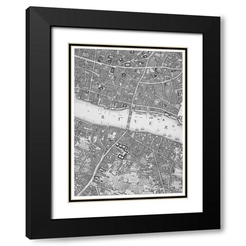 Roque Sectional map of London 1748 Black Modern Wood Framed Art Print with Double Matting by Roque, John