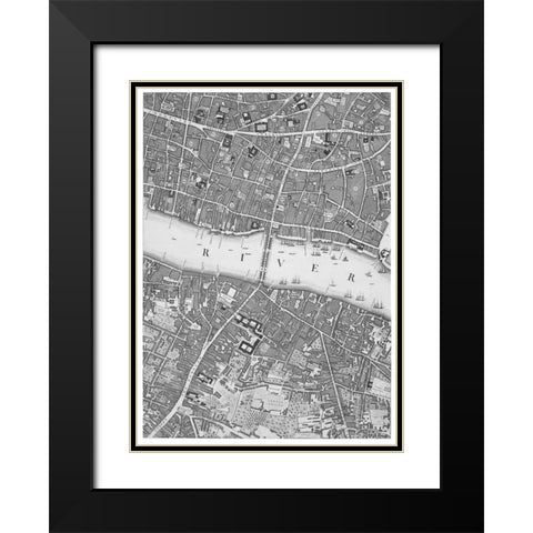 Roque Sectional map of London 1748 Black Modern Wood Framed Art Print with Double Matting by Roque, John
