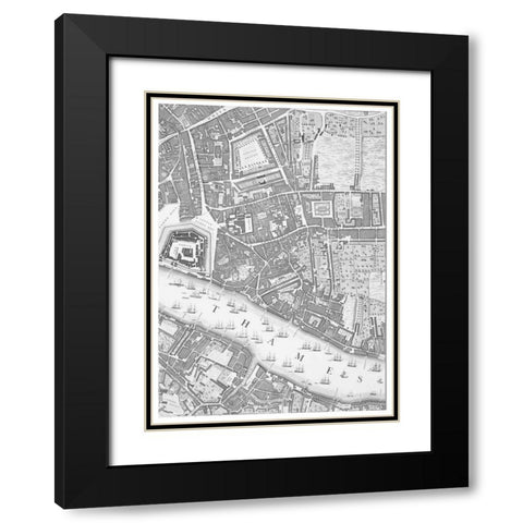Roque Sectional map of London 1748 Black Modern Wood Framed Art Print with Double Matting by Roque, John