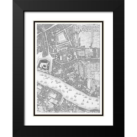 Roque Sectional map of London 1748 Black Modern Wood Framed Art Print with Double Matting by Roque, John