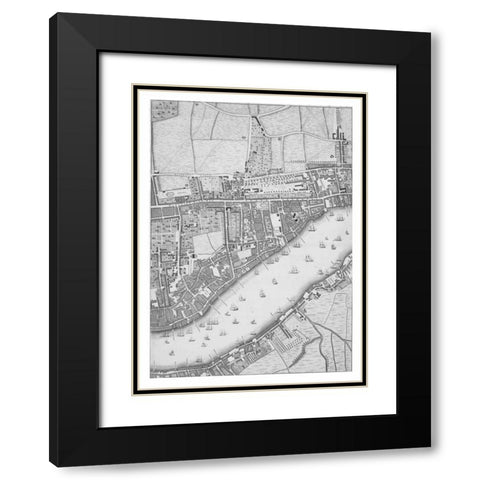 Roque Sectional map of London 1748 Black Modern Wood Framed Art Print with Double Matting by Roque, John