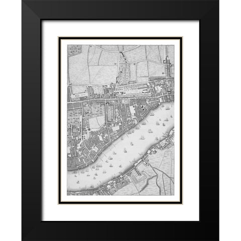 Roque Sectional map of London 1748 Black Modern Wood Framed Art Print with Double Matting by Roque, John